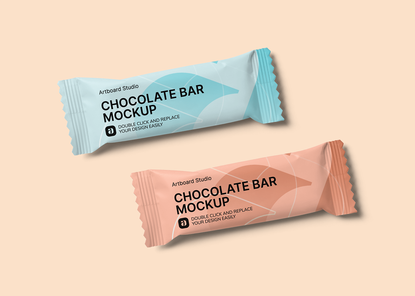 This set contains 2 styles: Chocolate Bar Mockup Scene